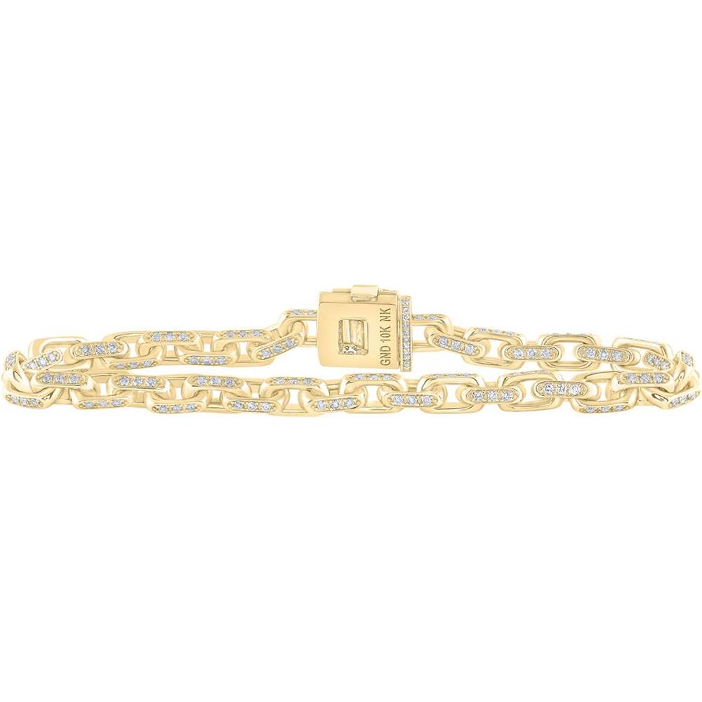 10K Yellow Gold Cable Chain Link Bracelet with Pave-set Round Diamonds - 3.75 Carat Total Diamond Weight