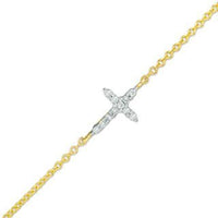 10K Yellow Gold Cable Link Bracelet with 0.06 Carat Total Weight Round Diamond Cross Motif by Auriventus