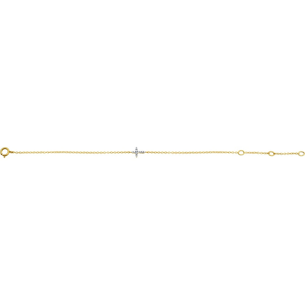 10K Yellow Gold Cable Link Bracelet with 0.06 Carat Total Weight Round Diamond Cross Motif by Auriventus