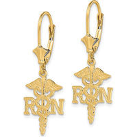10K Yellow Gold Caduceus Leverback Drop Earrings with Polished Finish - 32.65mm Length