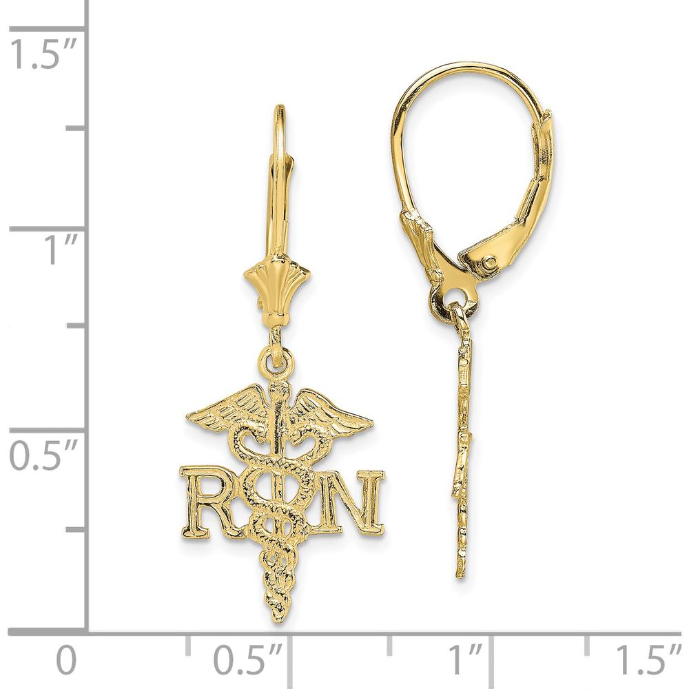 10K Yellow Gold Caduceus Leverback Drop Earrings with Polished Finish - 32.65mm Length