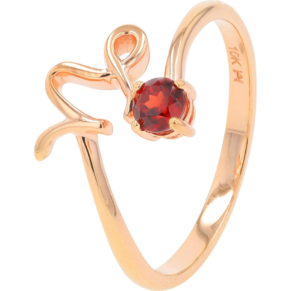 10K Yellow Gold Capricorn Zodiac Ring with Four-Prong Set Round Garnet - 0.45 Carat Total Gem Weight