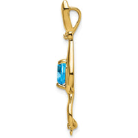 10K Yellow Gold Cat Pendant with Heart-Shaped Swiss Blue Topaz and Diamond Accents - 0.99 Carat Topaz by Lumare Gioia