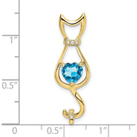 10K Yellow Gold Cat Pendant with Heart-Shaped Swiss Blue Topaz and Diamond Accents - 0.99 Carat Topaz by Lumare Gioia