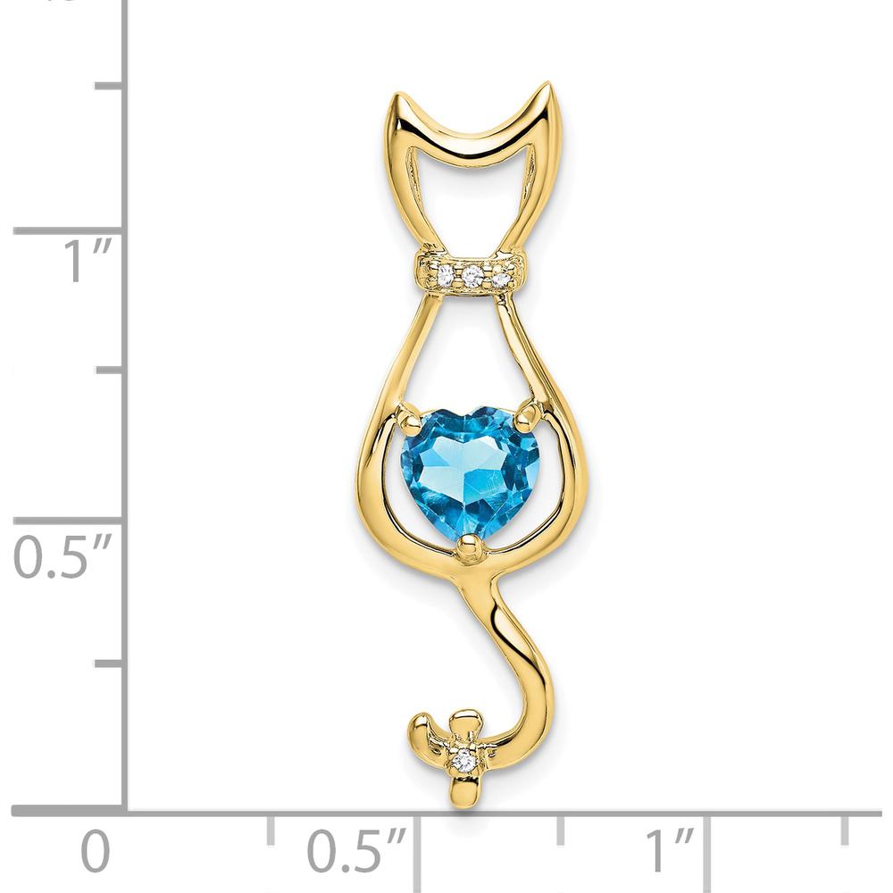 10K Yellow Gold Cat Pendant with Heart-Shaped Swiss Blue Topaz and Diamond Accents - 0.99 Carat Topaz by Lumare Gioia