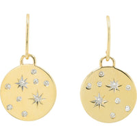 10K Yellow Gold Celestial Diamond Drop Earrings with Star Accents - 1/8 Carat Total Diamond Weight