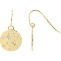 10K Yellow Gold Celestial Diamond Drop Earrings with Star Accents - 1/8 Carat Total Diamond Weight