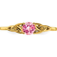 10K Yellow Gold Celtic Knot Ring with Round Pink Tourmaline - 0.33 Carat Total Gemstone Weight by 0