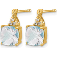 10K Yellow Gold Checkerboard Aquamarine and Diamond Drop Earrings - 1.68 Carat Aquamarine, 0.01 Carat Diamonds by Oro Pregiato
