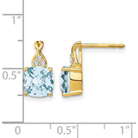 10K Yellow Gold Checkerboard Aquamarine and Diamond Drop Earrings - 1.68 Carat Aquamarine, 0.01 Carat Diamonds by Oro Pregiato