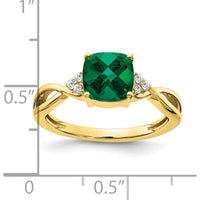 10K Yellow Gold Checkerboard Cushion Cut Lab-Created Emerald Ring with Round Diamond Accents - 1.75 Carat Emerald Weight by 0