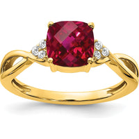 10K Yellow Gold Checkerboard Cut Ruby and Diamond Ring - 1.97 Carat Total Ruby Weight, 0.06 Carat Diamond Weight by 0