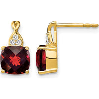 10K Yellow Gold Checkerboard Garnet and Diamond Drop Earrings - 1.68 Carat Total Garnet Weight, 0.01 Carat Total Diamond Weight by Oro Pregiato
