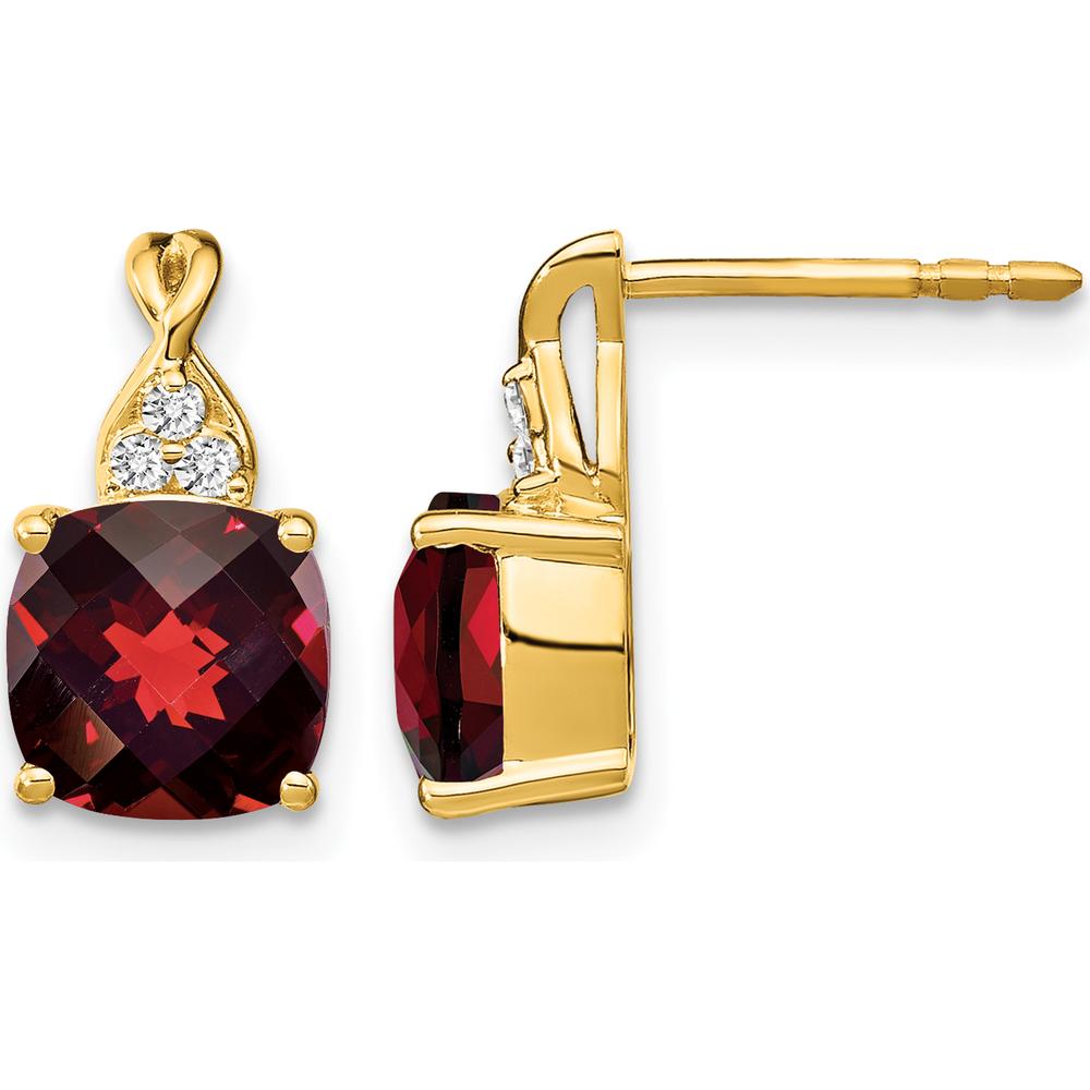 10K Yellow Gold Checkerboard Garnet and Diamond Drop Earrings - 1.68 Carat Total Garnet Weight, 0.01 Carat Total Diamond Weight by Oro Pregiato