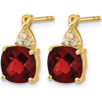 10K Yellow Gold Checkerboard Garnet and Diamond Drop Earrings - 1.68 Carat Total Garnet Weight, 0.01 Carat Total Diamond Weight by Oro Pregiato