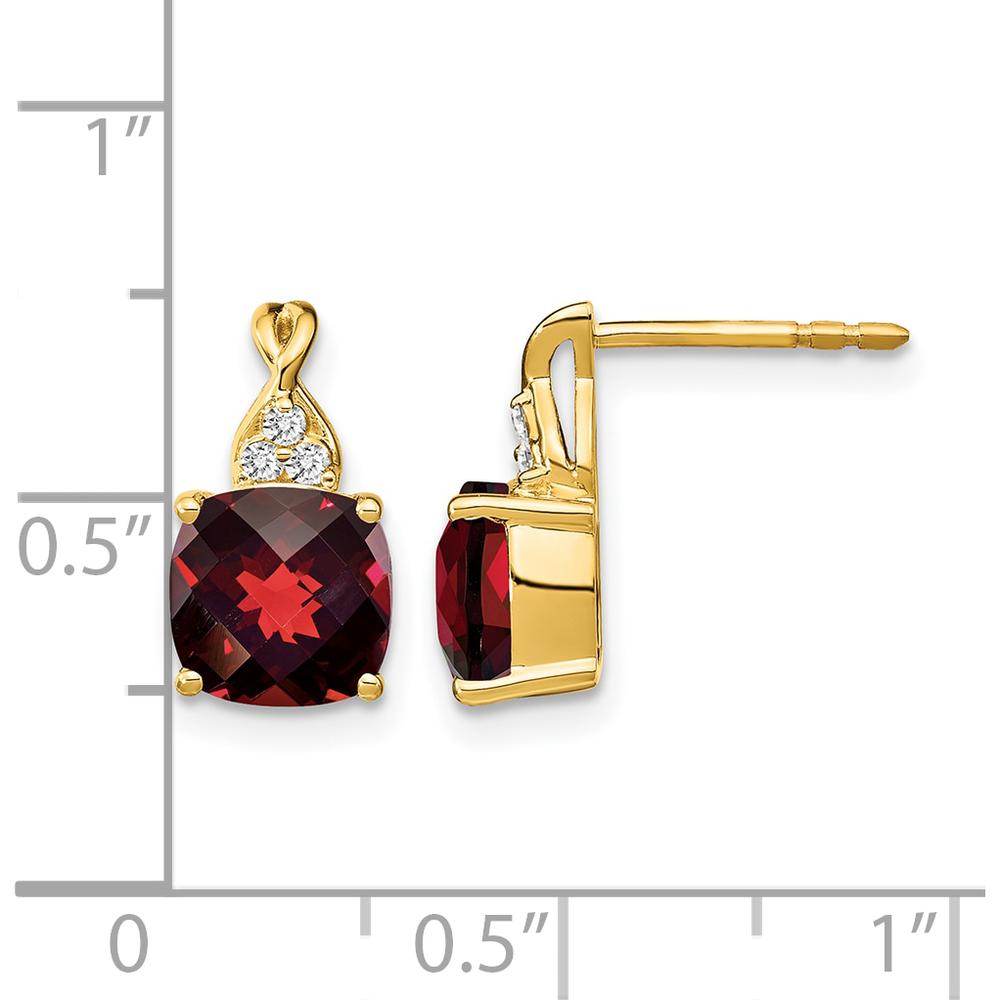 10K Yellow Gold Checkerboard Garnet and Diamond Drop Earrings - 1.68 Carat Total Garnet Weight, 0.01 Carat Total Diamond Weight by Oro Pregiato