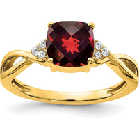 10K Yellow Gold Checkerboard Garnet and Diamond Ring with 1.75 Carat Garnet and 0.01 Carat Total Diamond Weight by 0