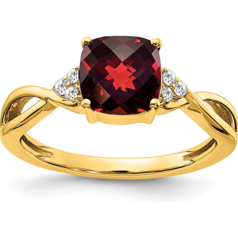 10K Yellow Gold Checkerboard Garnet and Diamond Ring with 1.75 Carat Garnet and 0.01 Carat Total Diamond Weight by 0