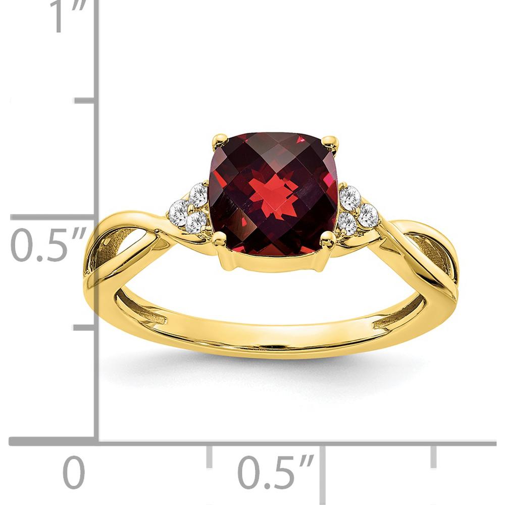 10K Yellow Gold Checkerboard Garnet and Diamond Ring with 1.75 Carat Garnet and 0.01 Carat Total Diamond Weight by 0