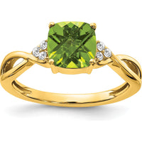 10K Yellow Gold Checkerboard Peridot and Round Diamond Ring - 1.89 Carat Peridot and 0.06 Carat Total Diamond Weight by 0