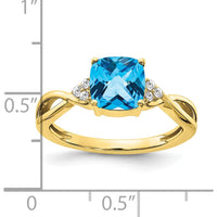 10K Yellow Gold Checkerboard Swiss Blue Topaz and Round Diamond Ring - 1.75 Carat Total Topaz Weight by 0