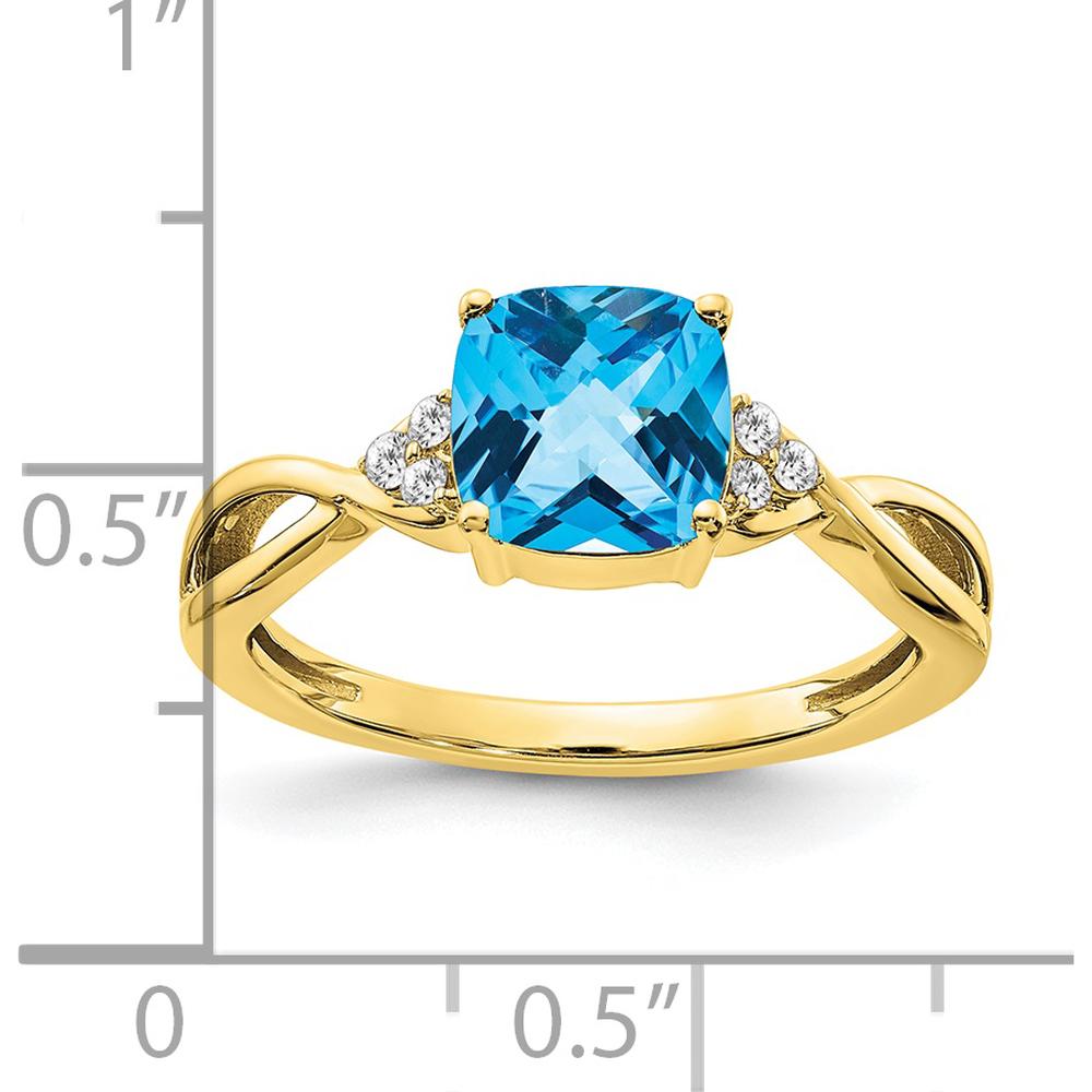 10K Yellow Gold Checkerboard Swiss Blue Topaz and Round Diamond Ring - 1.75 Carat Total Topaz Weight by 0