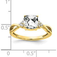 10K Yellow Gold Checkerboard White Topaz Cushion Cut Ring with Round Diamond Accents - 1.75 Carat White Topaz, 0.06 Carat Diamond Total Weight by 0