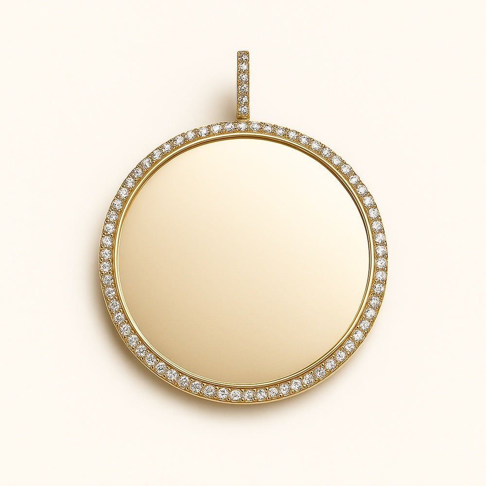 10K Yellow Gold Circle Pendant with Bead-Set Round Diamonds - 4.33 Carat Total Diamond Weight by Auriventus