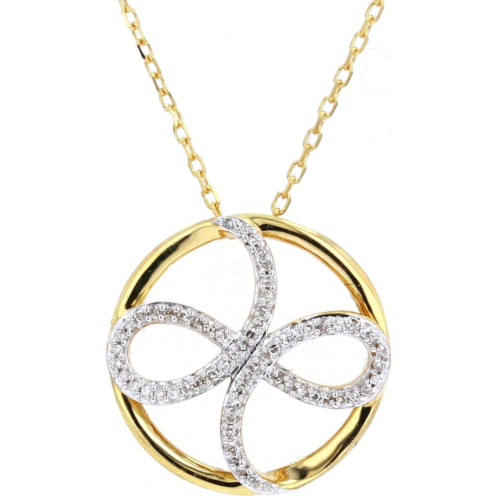 10K Yellow Gold Circle Pendant with Pavé-Set Diamonds and Infinity Motif - 0.11 Carats Total Diamond Weight