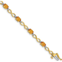 10K Yellow Gold Citrine and Diamond Infinity Bracelet with 9 Oval Citrine Stones - 0.48 Carats Total Citrine Weight, 0.025 Carats Total Diamond Weight by Monteluci Fine Jewelry