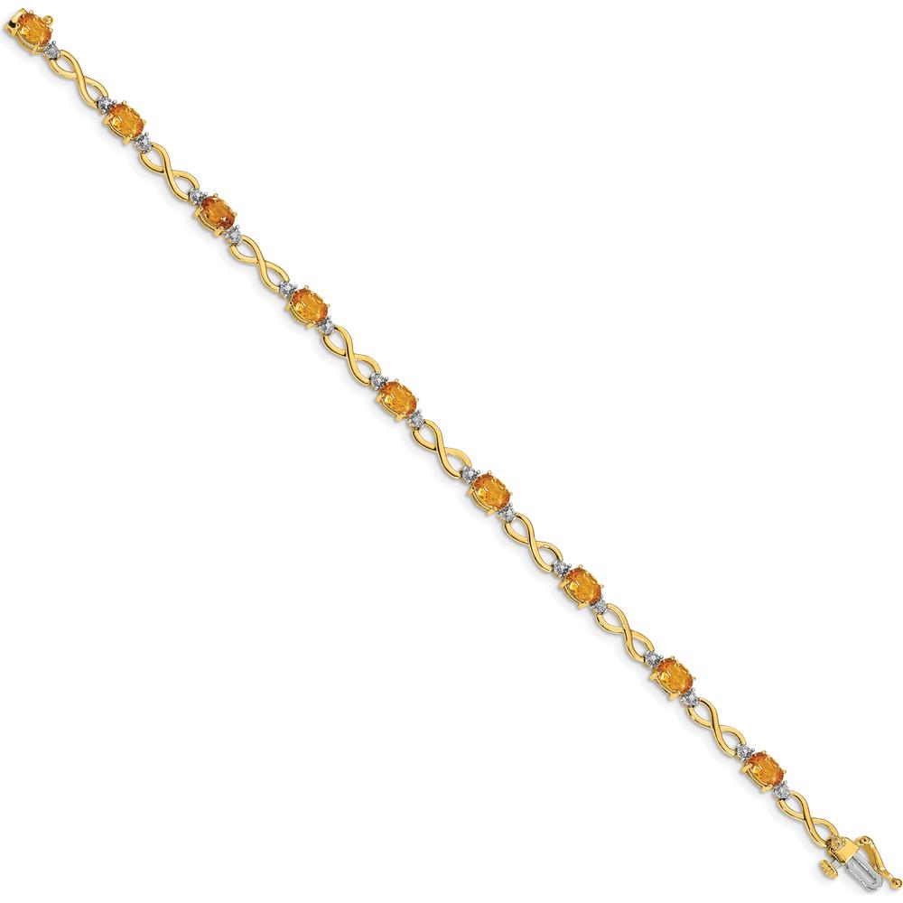 10K Yellow Gold Citrine and Diamond Infinity Bracelet with 9 Oval Citrine Stones - 0.48 Carats Total Citrine Weight, 0.025 Carats Total Diamond Weight by Monteluci Fine Jewelry