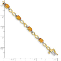 10K Yellow Gold Citrine and Diamond Infinity Bracelet with 9 Oval Citrine Stones - 0.48 Carats Total Citrine Weight, 0.025 Carats Total Diamond Weight by Monteluci Fine Jewelry