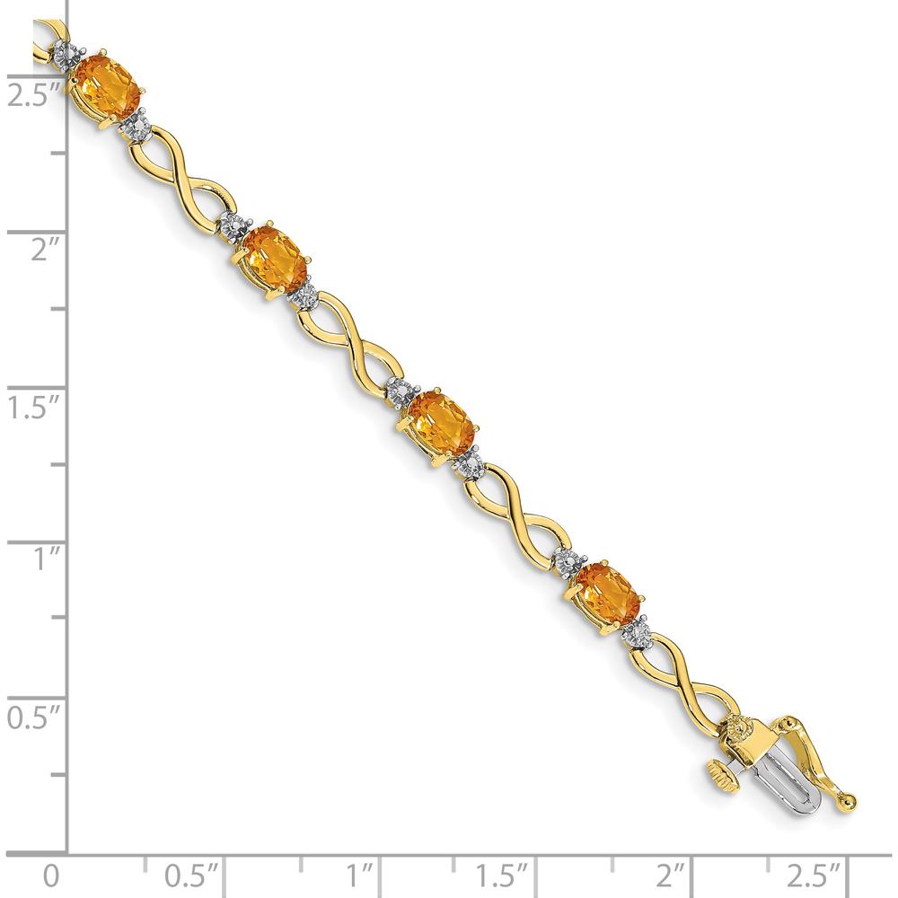 10K Yellow Gold Citrine and Diamond Infinity Bracelet with 9 Oval Citrine Stones - 0.48 Carats Total Citrine Weight, 0.025 Carats Total Diamond Weight by Monteluci Fine Jewelry