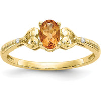 10K Yellow Gold Citrine and Diamond Ring with Prong Set Oval Citrine - 0.48 Carat Total Citrine Weight, 0.01 Carat Total Diamond Weight
