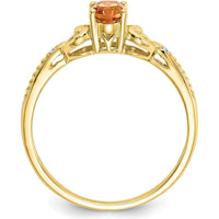 10K Yellow Gold Citrine and Diamond Ring with Prong Set Oval Citrine - 0.48 Carat Total Citrine Weight, 0.01 Carat Total Diamond Weight