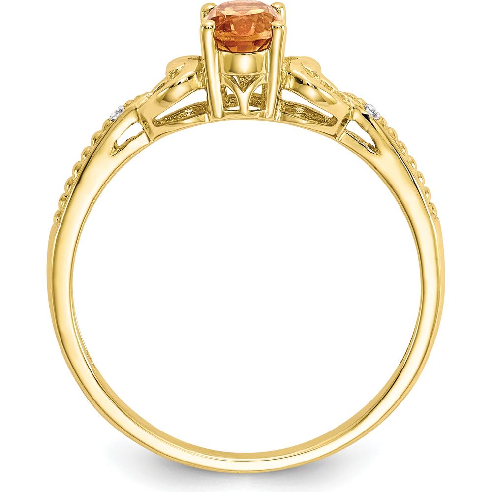 10K Yellow Gold Citrine and Diamond Ring with Prong Set Oval Citrine - 0.48 Carat Total Citrine Weight, 0.01 Carat Total Diamond Weight