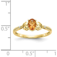 10K Yellow Gold Citrine and Diamond Ring with Prong Set Oval Citrine - 0.48 Carat Total Citrine Weight, 0.01 Carat Total Diamond Weight