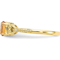 10K Yellow Gold Citrine and Diamond Ring with Prong Set Oval Citrine - 0.48 Carat Total Citrine Weight, 0.01 Carat Total Diamond Weight