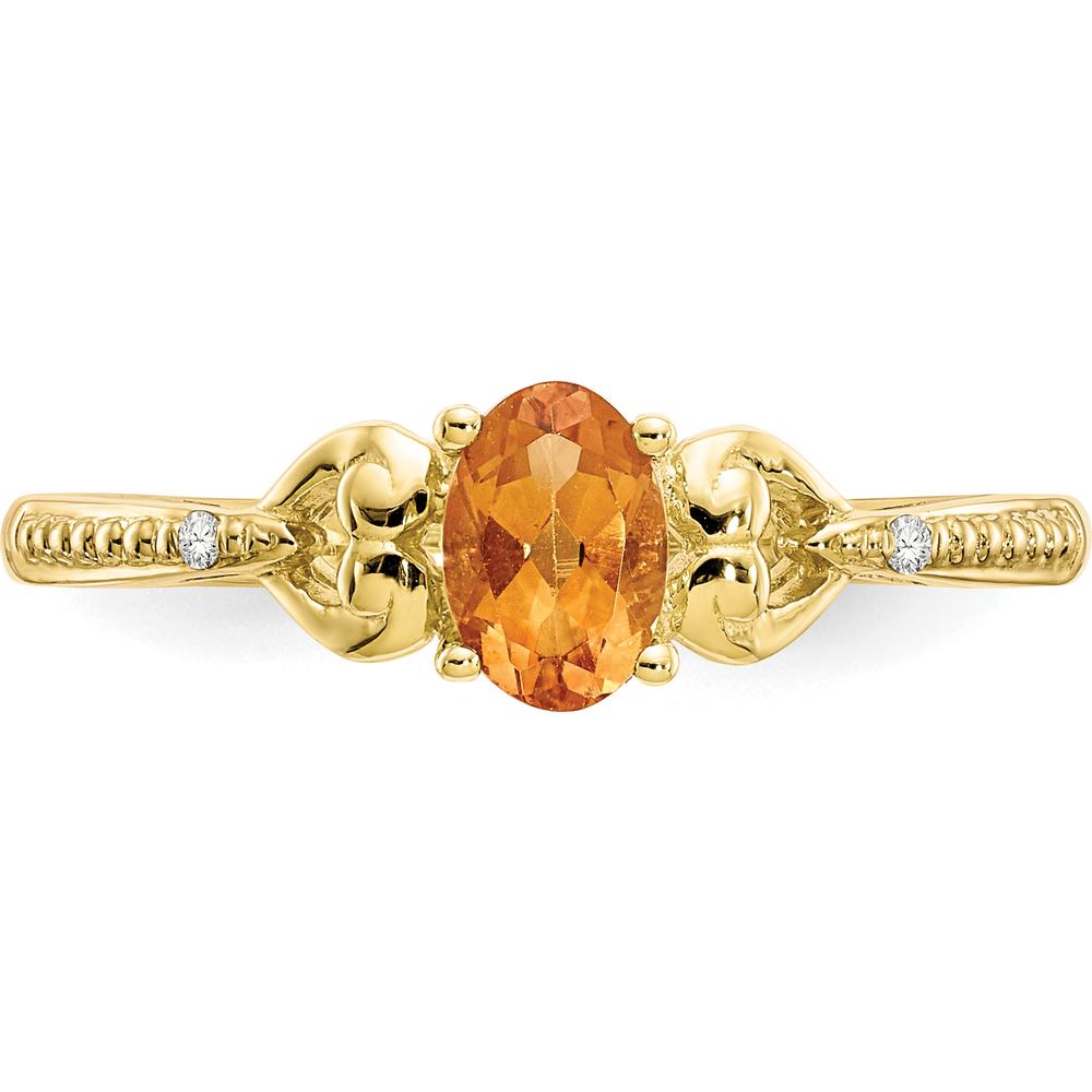 10K Yellow Gold Citrine and Diamond Ring with Prong Set Oval Citrine - 0.48 Carat Total Citrine Weight, 0.01 Carat Total Diamond Weight