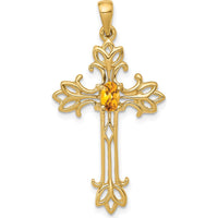10K Yellow Gold Citrine Cross Pendant with 5x3mm Oval Faceted Citrine - 0.20 Carat Total Gem Weight