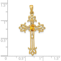 10K Yellow Gold Citrine Cross Pendant with 5x3mm Oval Faceted Citrine - 0.20 Carat Total Gem Weight
