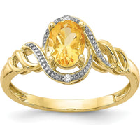 10K Yellow Gold Citrine Ring with Round Diamond Accents - 0.93 Carat Citrine, 0.008 Carat Total Diamond Weight