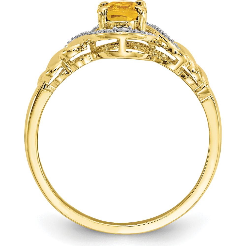 10K Yellow Gold Citrine Ring with Round Diamond Accents - 0.93 Carat Citrine, 0.008 Carat Total Diamond Weight