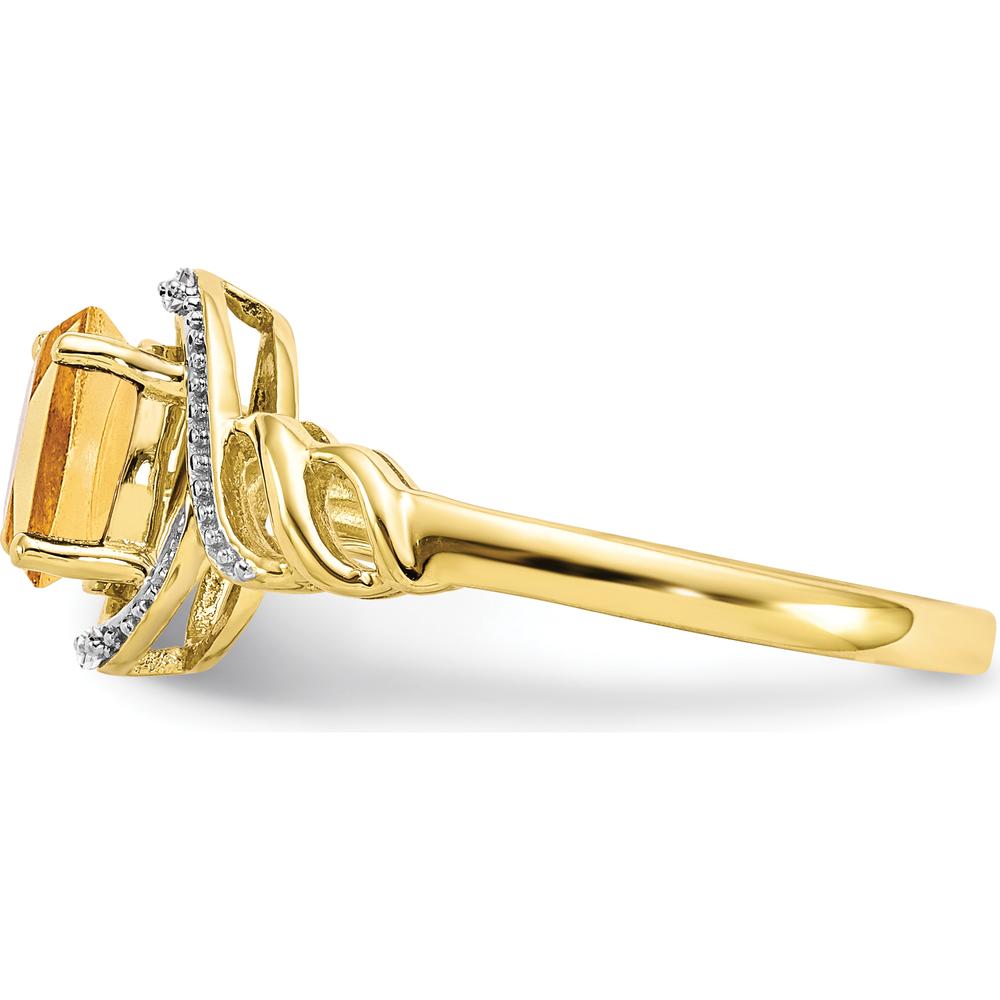 10K Yellow Gold Citrine Ring with Round Diamond Accents - 0.93 Carat Citrine, 0.008 Carat Total Diamond Weight
