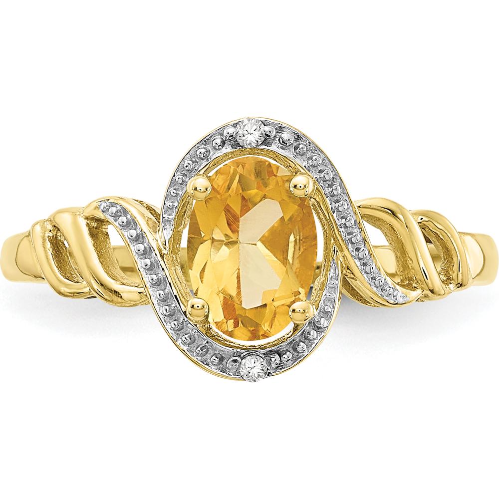 10K Yellow Gold Citrine Ring with Round Diamond Accents - 0.93 Carat Citrine, 0.008 Carat Total Diamond Weight
