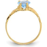 10K Yellow Gold Claddagh Birthstone Ring with Heart-Shaped Aquamarine - March Birthstone