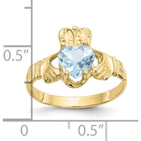 10K Yellow Gold Claddagh Birthstone Ring with Heart-Shaped Aquamarine - March Birthstone