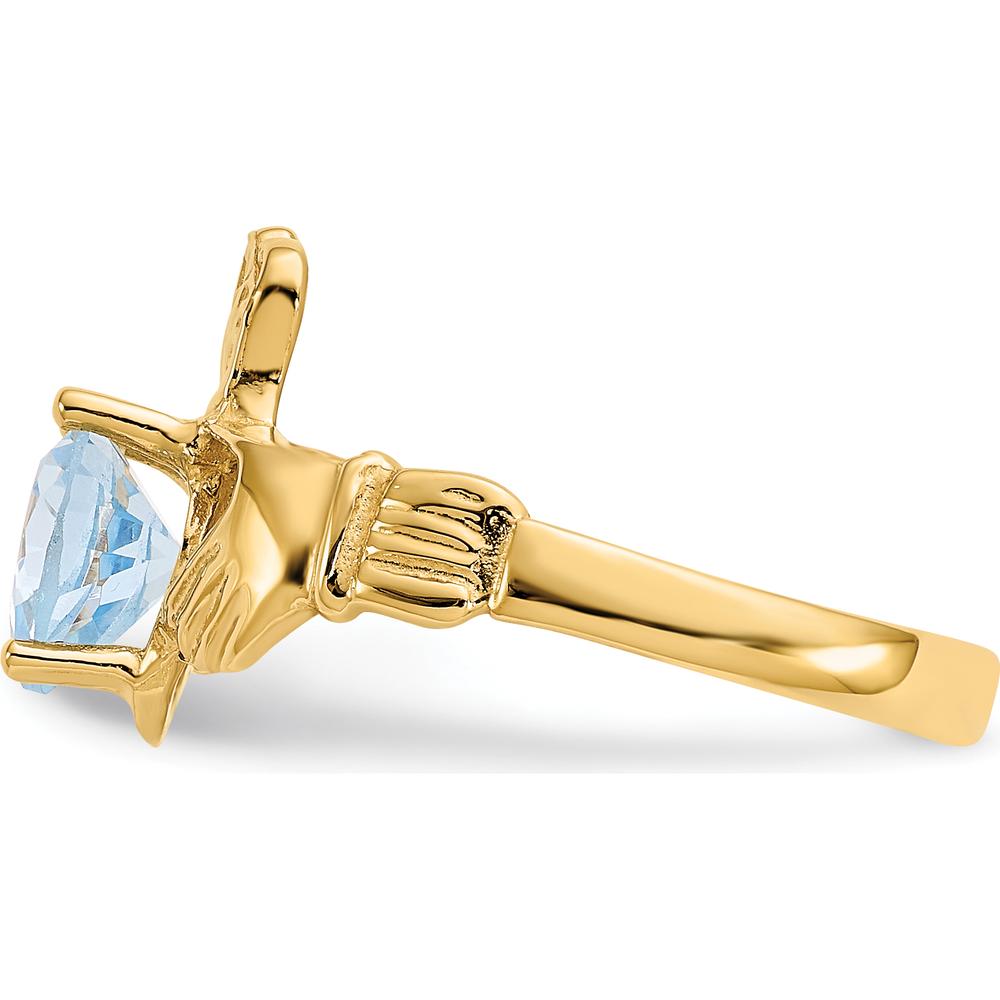 10K Yellow Gold Claddagh Birthstone Ring with Heart-Shaped Aquamarine - March Birthstone