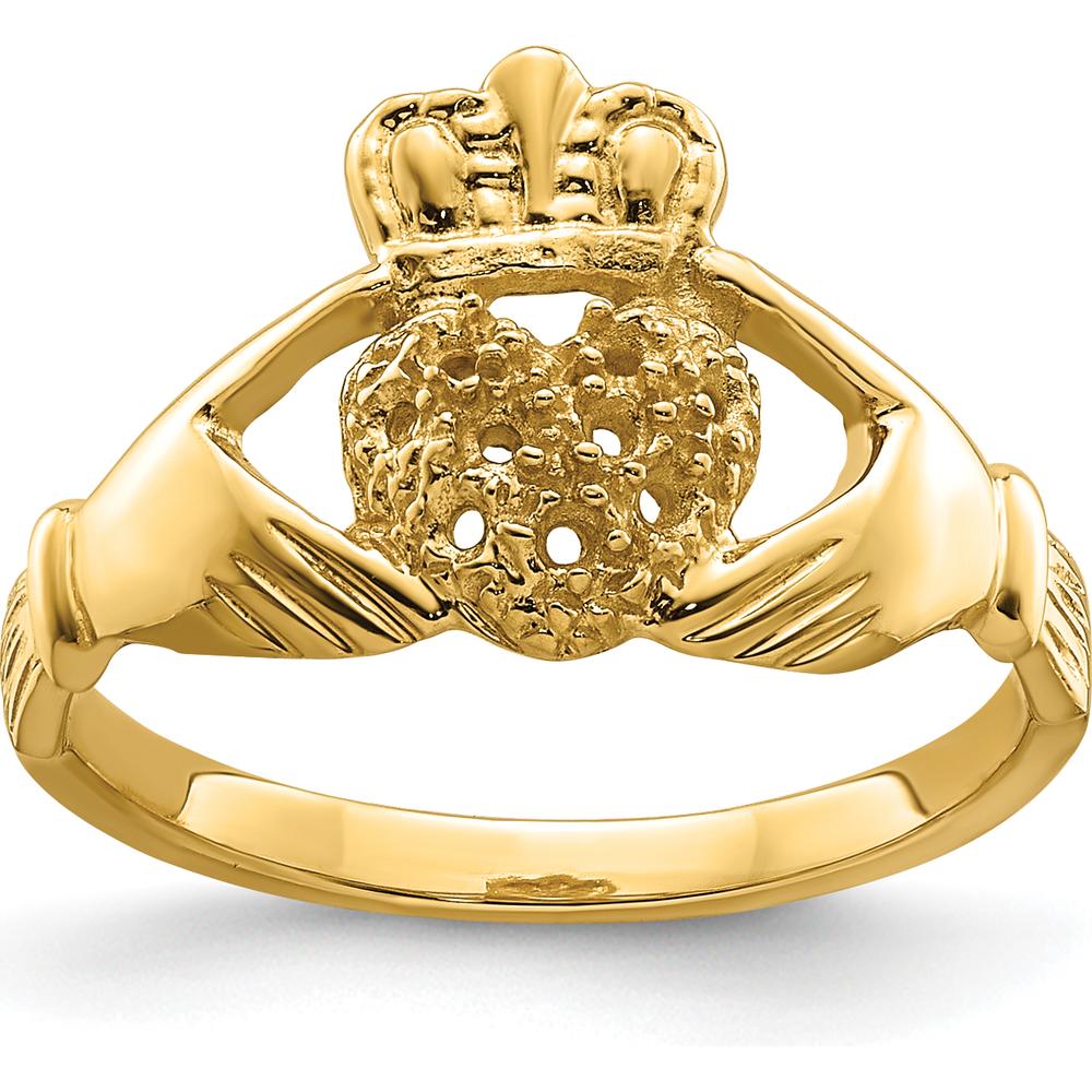 10K Yellow Gold Claddagh Ring Mounting - Polished Finish, 7mm Width