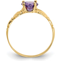 10K Yellow Gold Claddagh Ring with Heart-Shaped Amethyst - February Birthstone